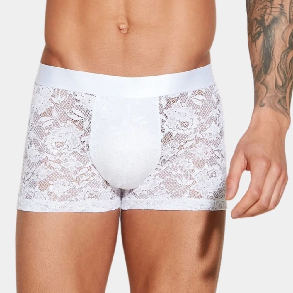 Cosabella Never‎ Say Never Mens White Lace Boxer Briefs Trunks New